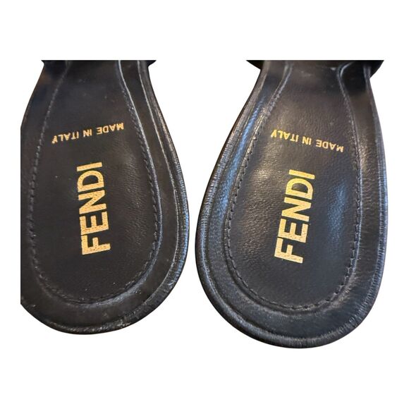 Fendi Zucca Slip On Sandals Size 36.5 Black Multicolor Logo Kitten Heels - Picture 6 of 12